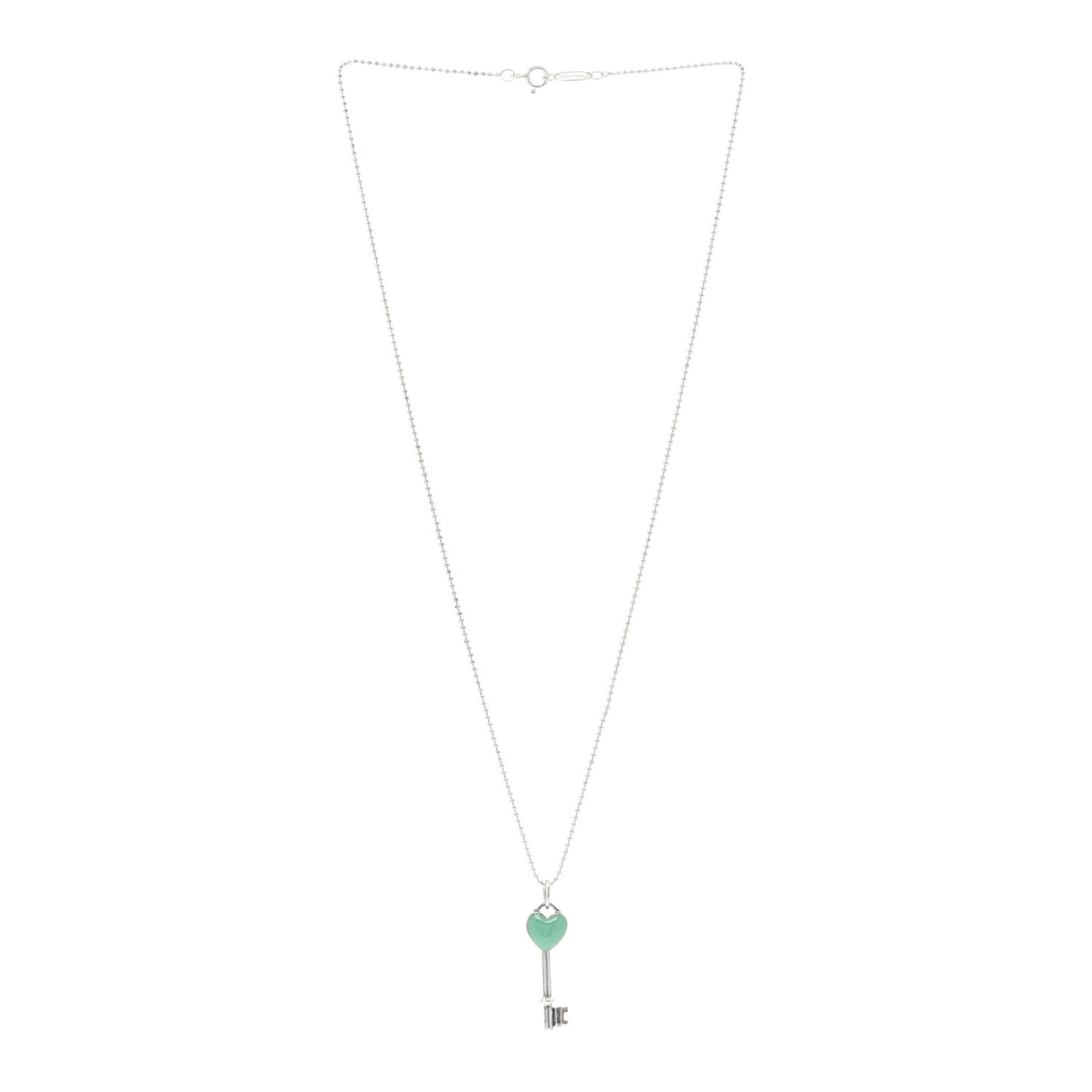 Sterling Silver Enamel Heart Key Pendant Necklace Blue