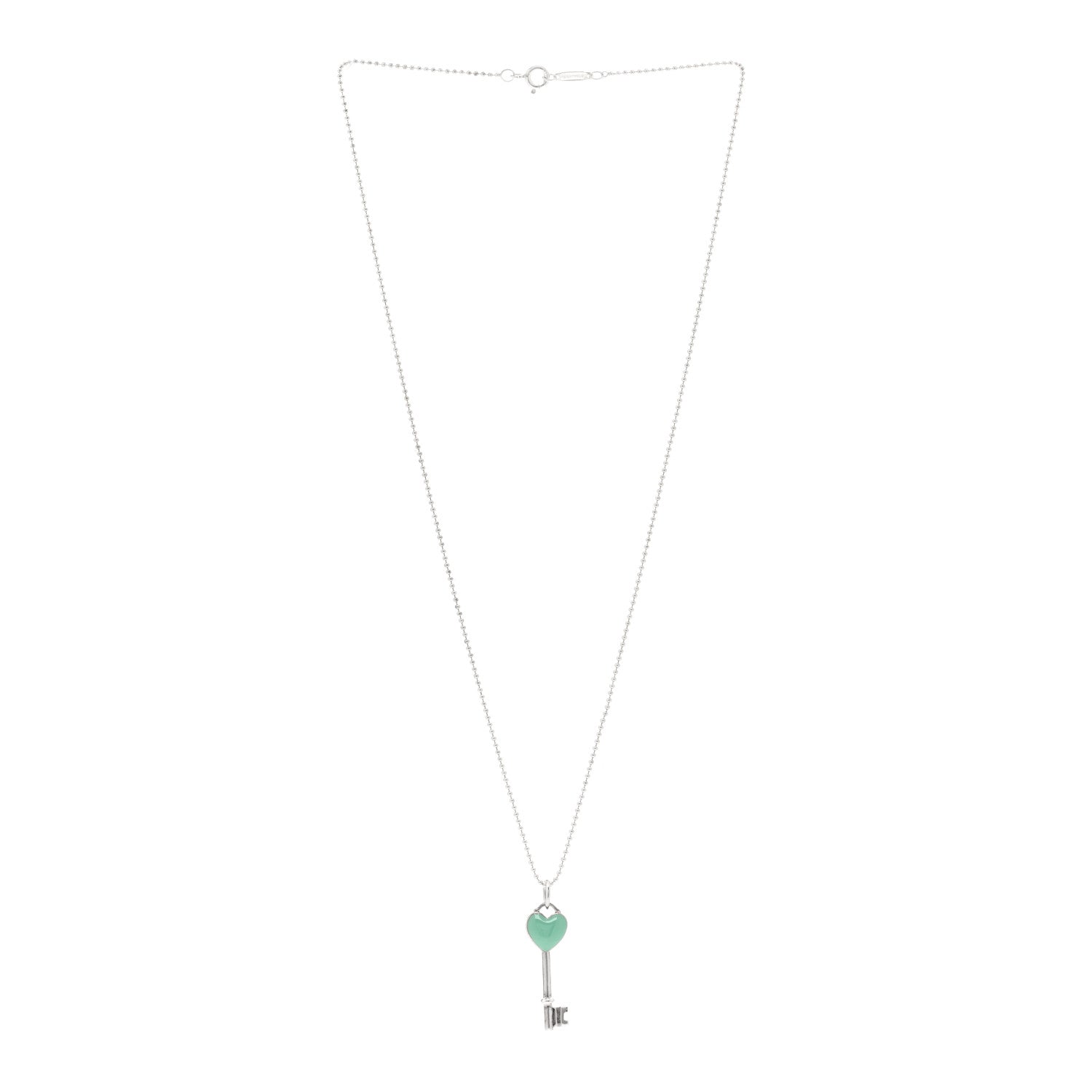 Tiffany Sterling Silver Enamel Heart Key Pendant Necklace Blue 3 of 4