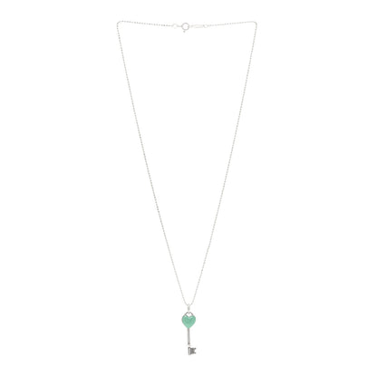 Tiffany Sterling Silver Enamel Heart Key Pendant Necklace Blue 3 of 4