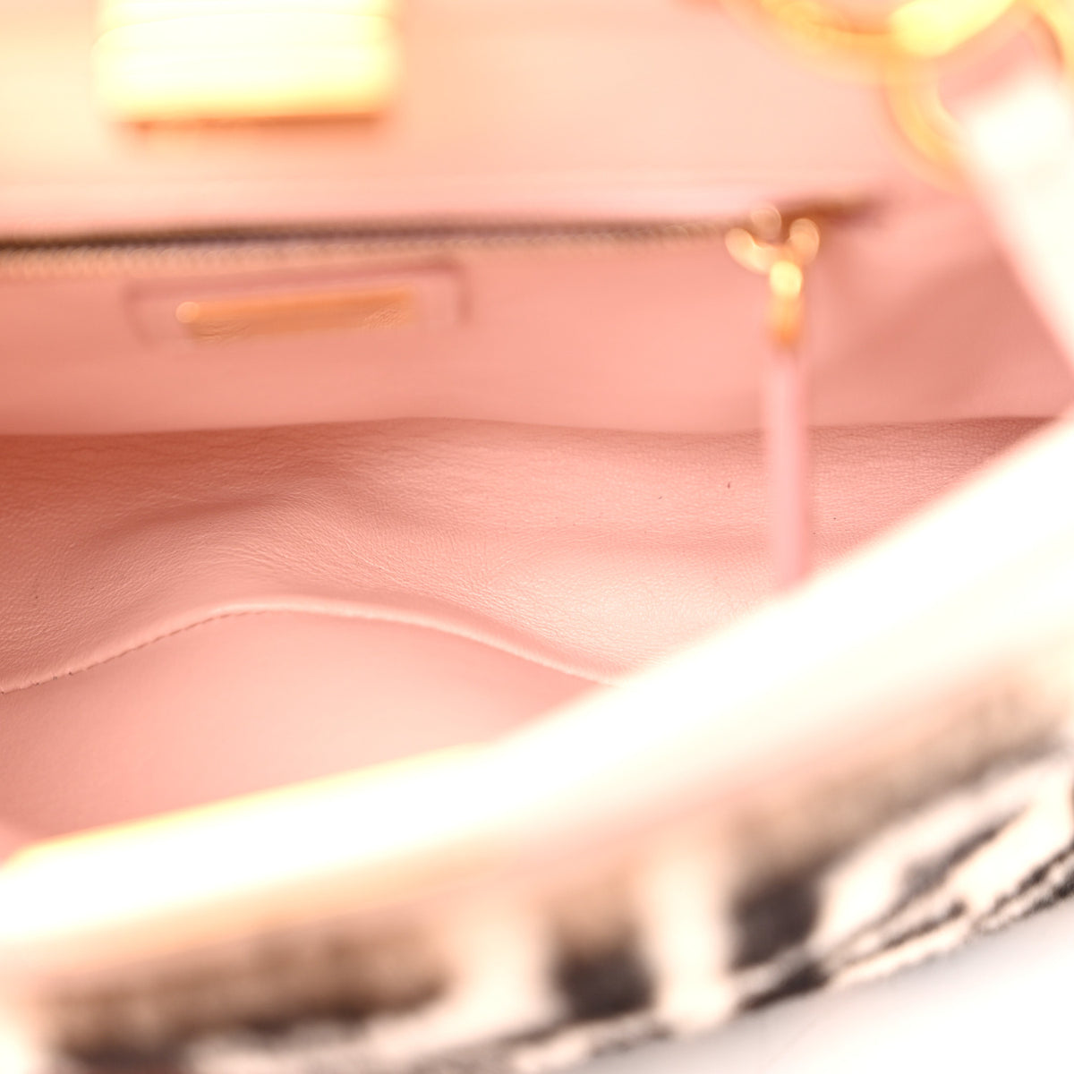 Shearling Nappa Macro FF 1974 Mini Peekaboo Iconic Satchel Light Rose Black