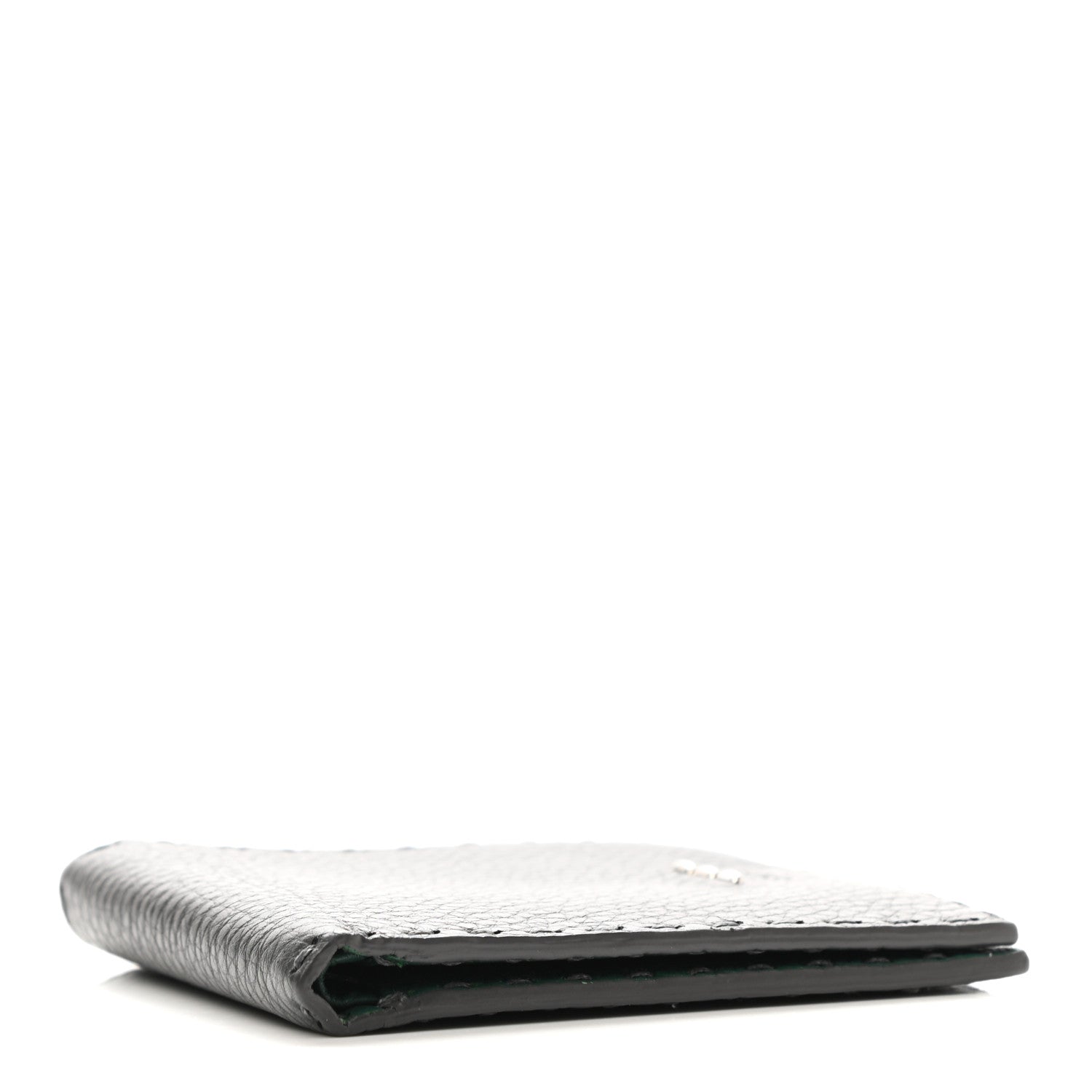 Fendi Cuoio Romano Selleria Metal Stitch Bi-Color Bi-Fold Wallet Asfalto Emerald 4 of 7