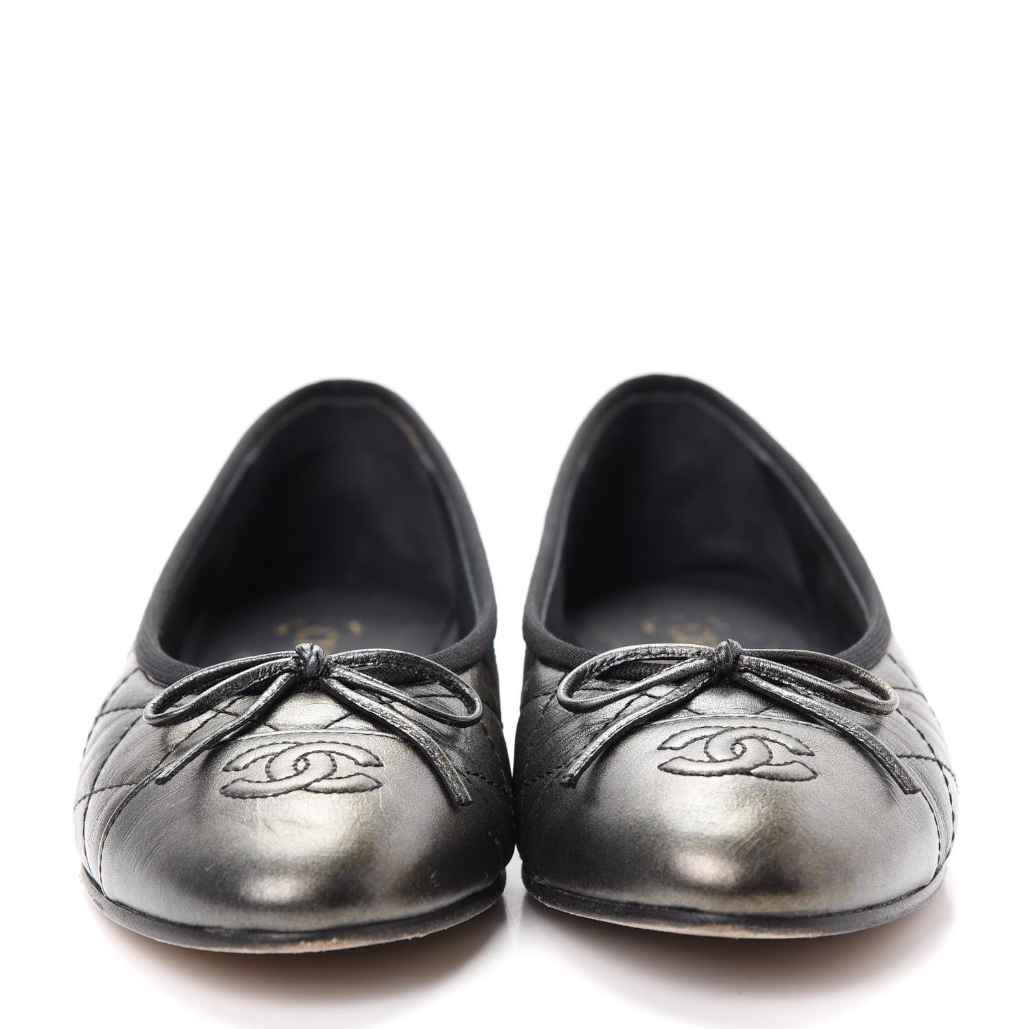 Chanel Metallic Aged Calfskin Quilted CC Cap Toe Ballerina Flats 37.5 Dark Silver 2 of 11