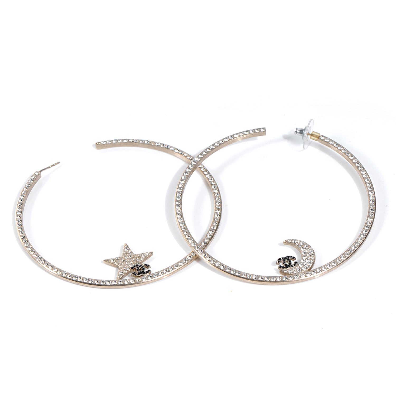 Chanel Crystal Moon Star CC Large Hoop Earrings Gold 1 of 5
