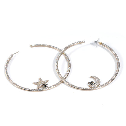Chanel Crystal Moon Star CC Large Hoop Earrings Gold 1 of 5