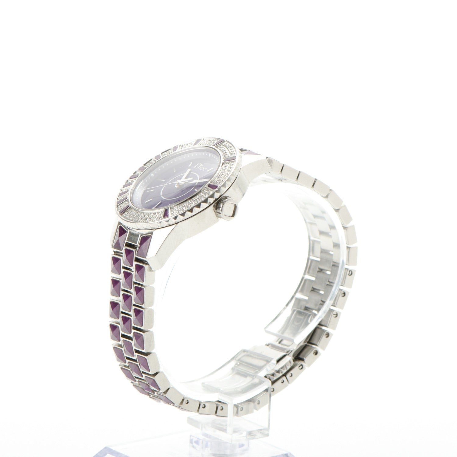 Christian Dior Stainless Steel Diamond Sapphire 33mm Christal Quartz Watch Purple 3 of 10