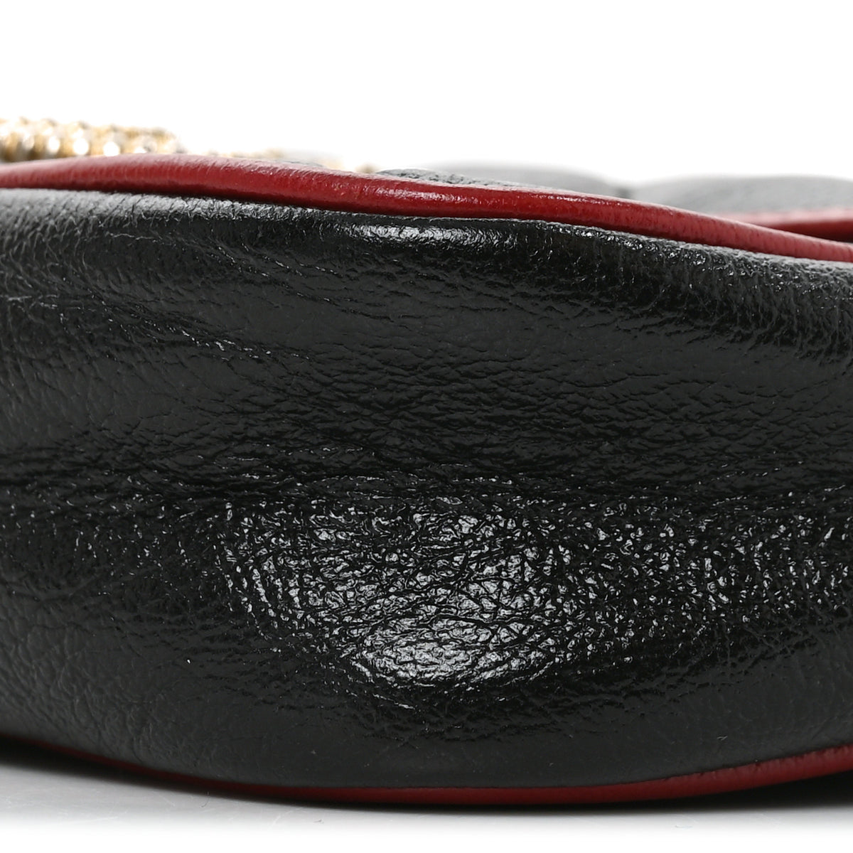 Vintage Effect Calfskin Matelasse Diagonal Super Mini Torchon GG Marmont Shoulder Bag Black Romantic Cherry