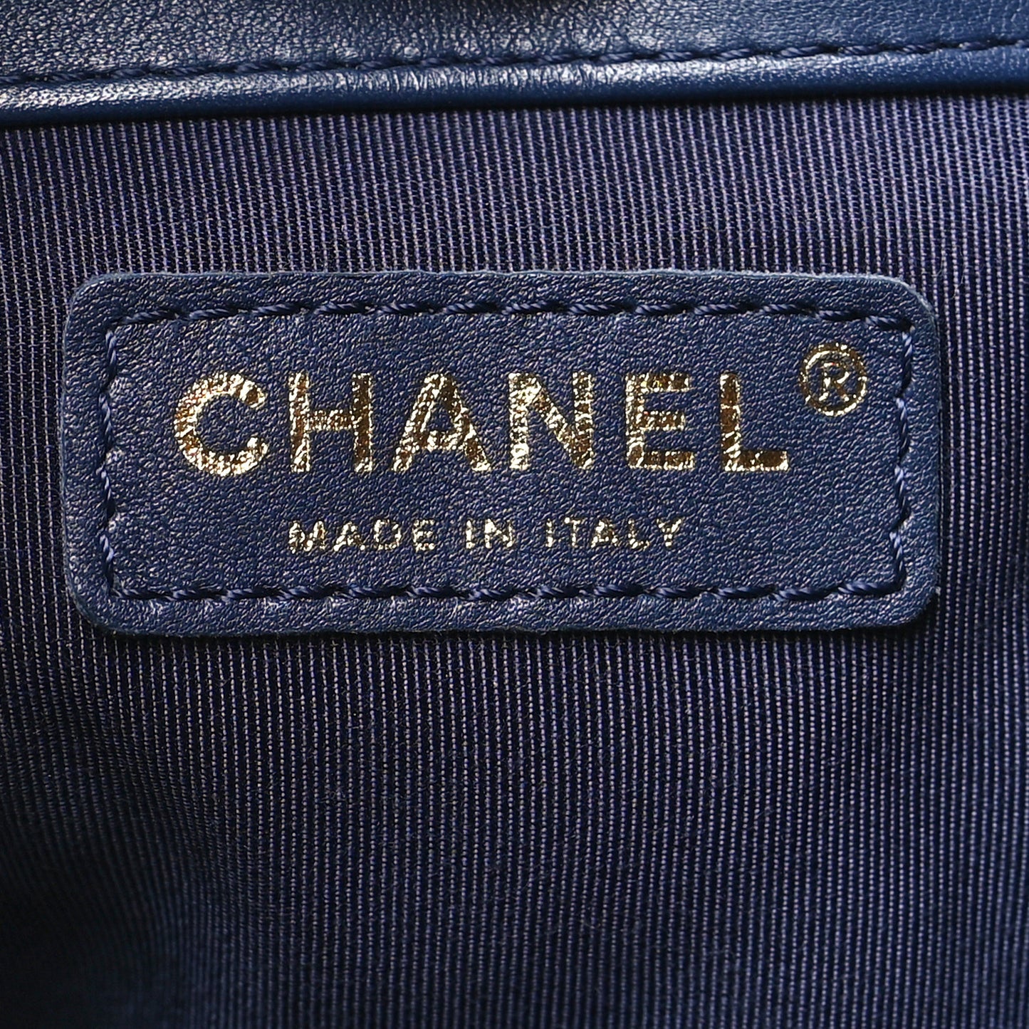 Lambskin Quilted Chain Drawstring Bag Navy Blue
