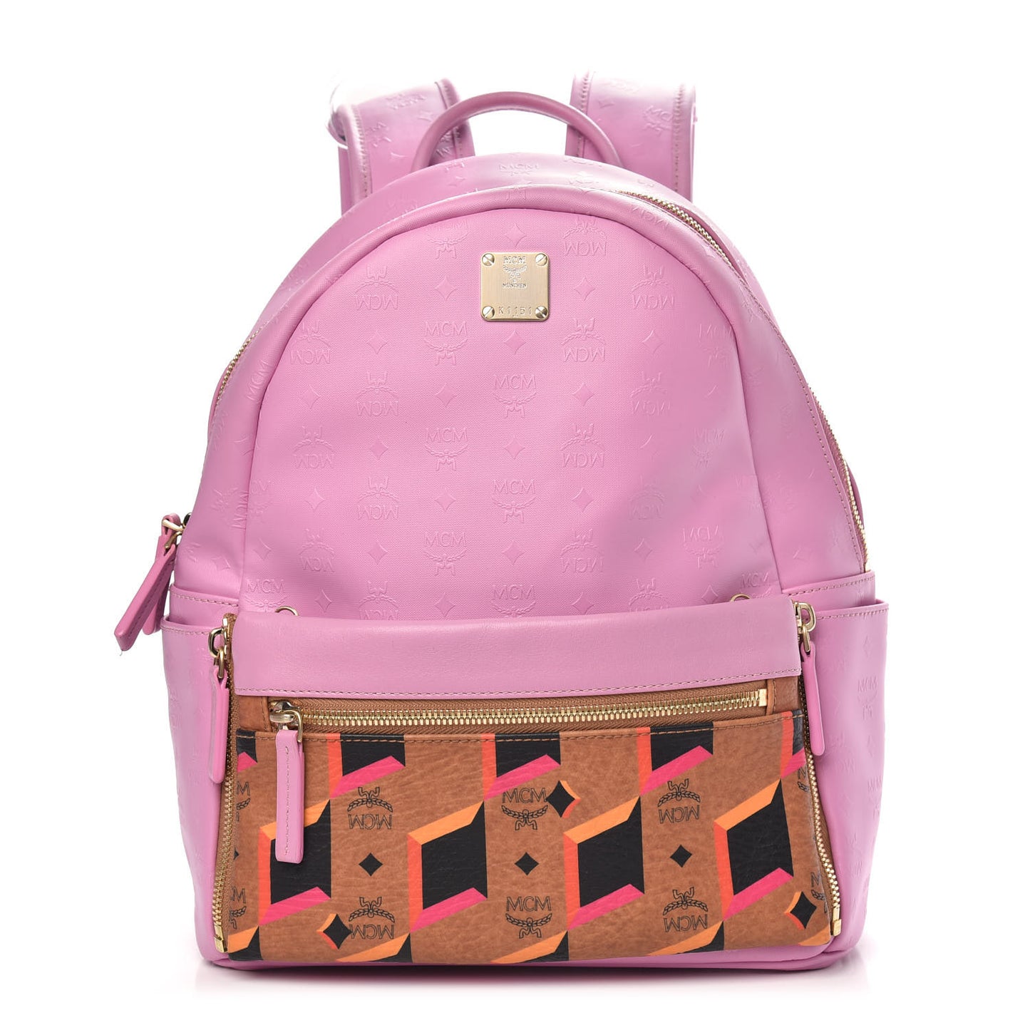 Calfskin Visetos Diamond Printed Small Backpack Pink Cognac