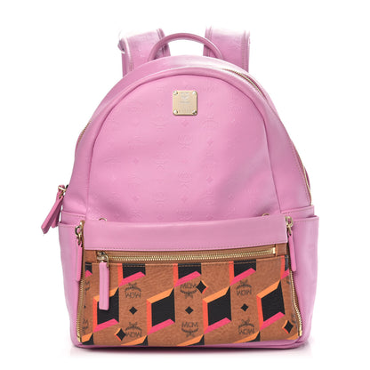 MCM Calfskin Visetos Diamond Printed Small Backpack Pink Cognac 1 of 11