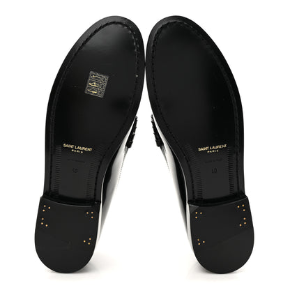 Saint Laurent Glazed Calfskin Le Loafer 15 Penny Slippers 40 Black 6 of 10
