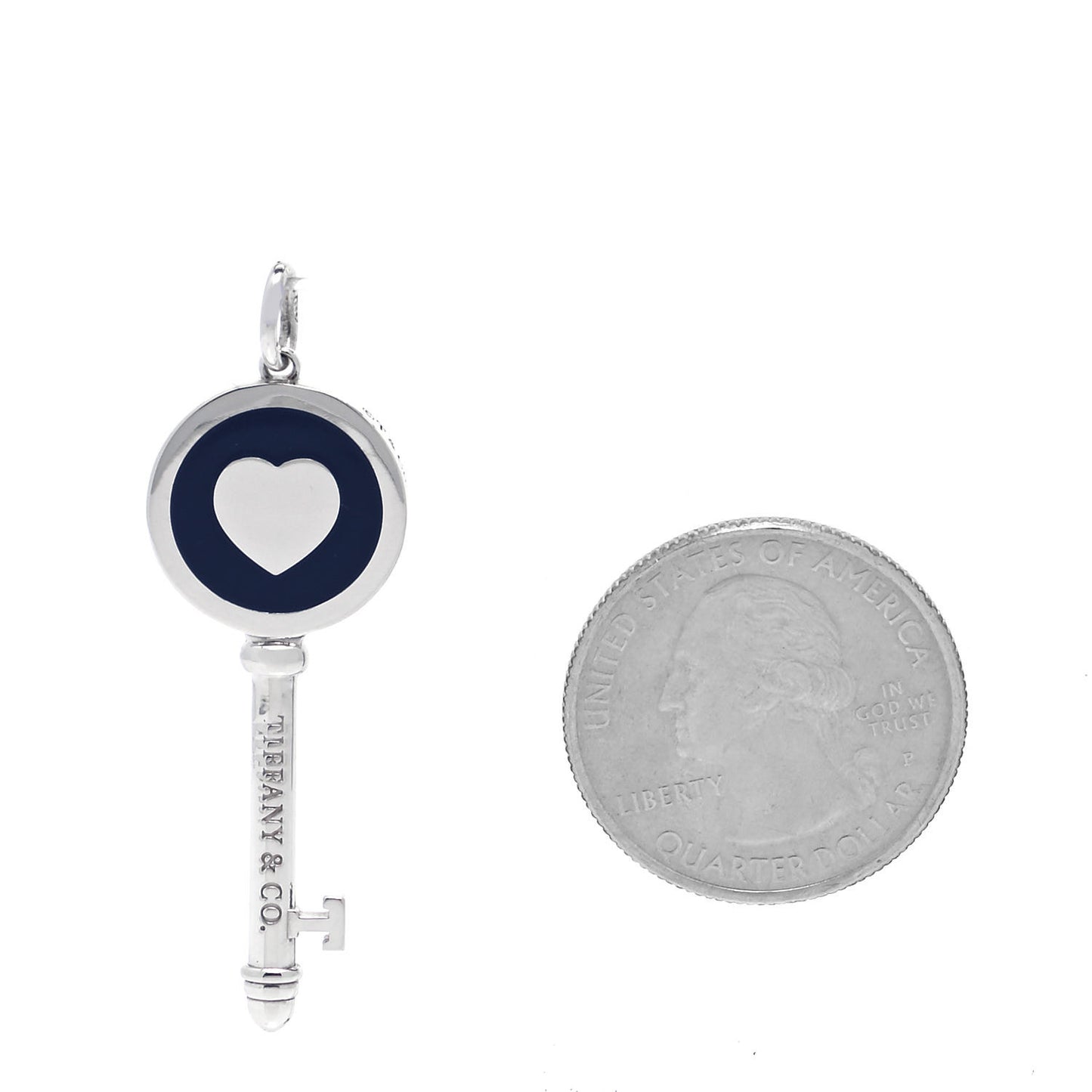 Sterling Silver Enamel Keys Heart Key Pendant Navy