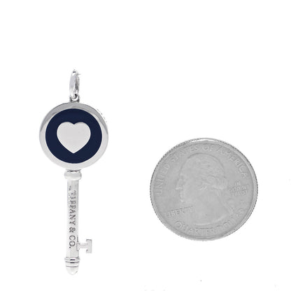 Tiffany Sterling Silver Enamel Keys Heart Key Pendant Navy 2 of 5