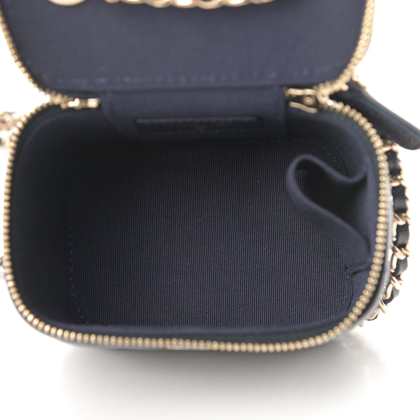 Caviar Quilted Mini Vanity Case With Chain Navy Blue