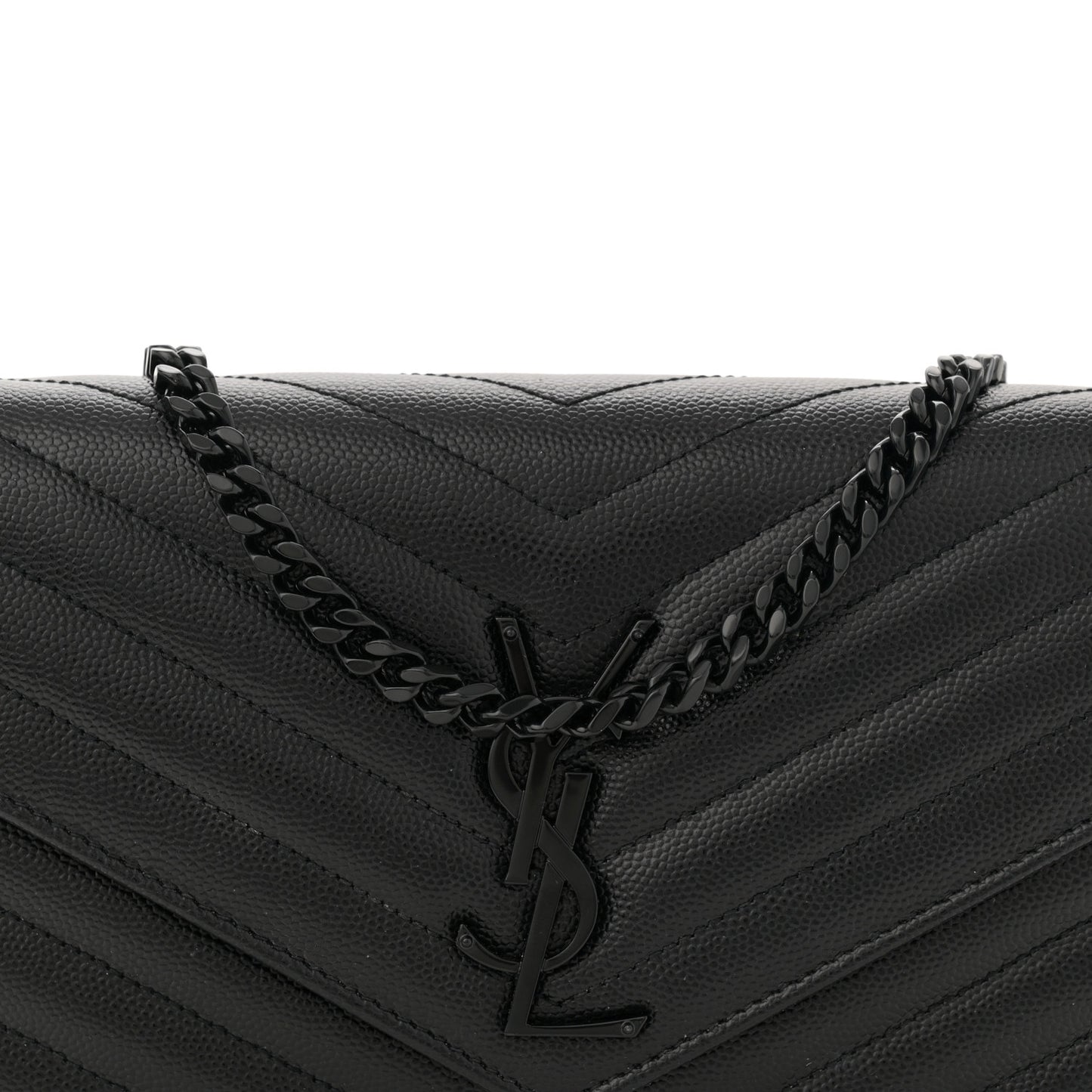 Grain De Poudre Matelasse Chevron Monogram Monochrome Chain Wallet Black