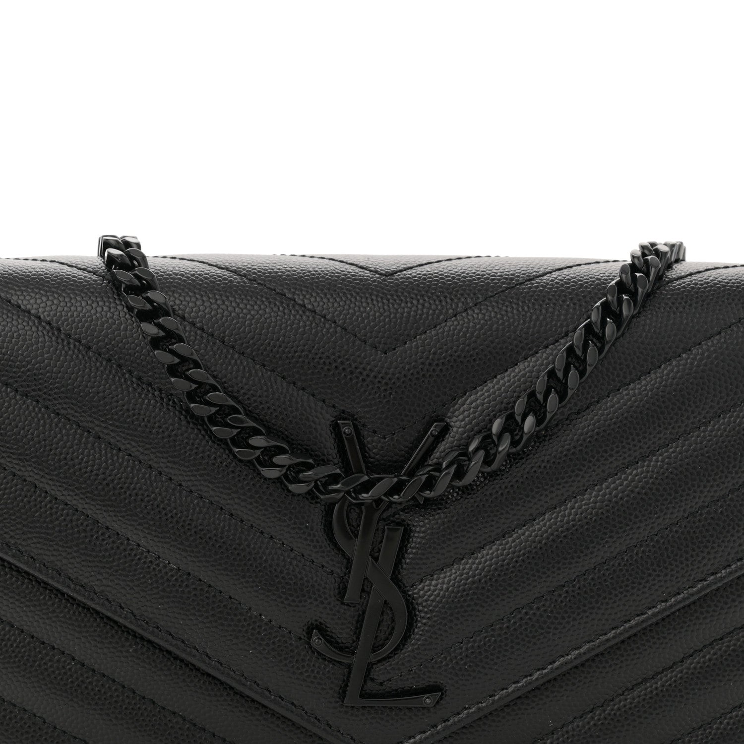 Saint Laurent Grain De Poudre Matelasse Chevron Monogram Monochrome Chain Wallet Black 9 of 13