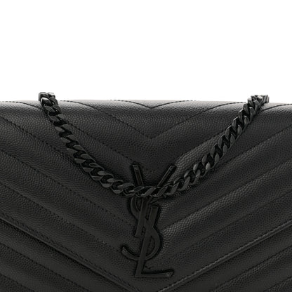 Saint Laurent Grain De Poudre Matelasse Chevron Monogram Monochrome Chain Wallet Black 9 of 13