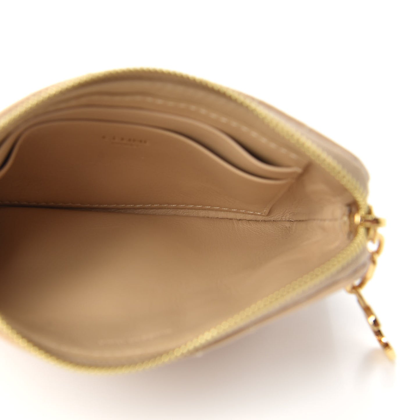Calfskin Quilted C Charm Coin Card Pouch Nude