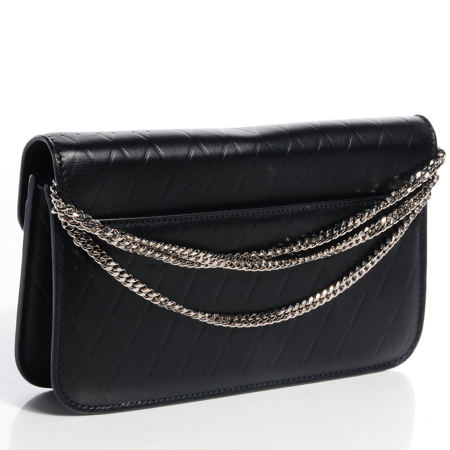 Calfskin Embossed Crosshatch PS11 Chain Wallet Black