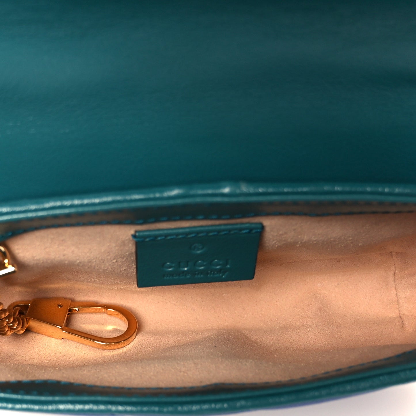 Azalea Calfskin Enamel Matelasse Diagonal Super Mini Torchon GG Marmont Shoulder Bag Imperial Blue Pavone
