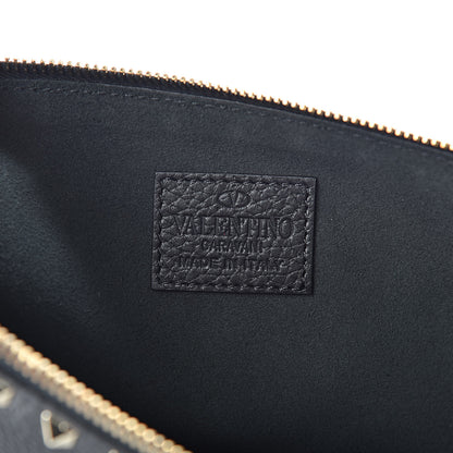 Valentino Garavani Pebbled Calfskin Large Rockstud Zip Pouch Black 6 of 7