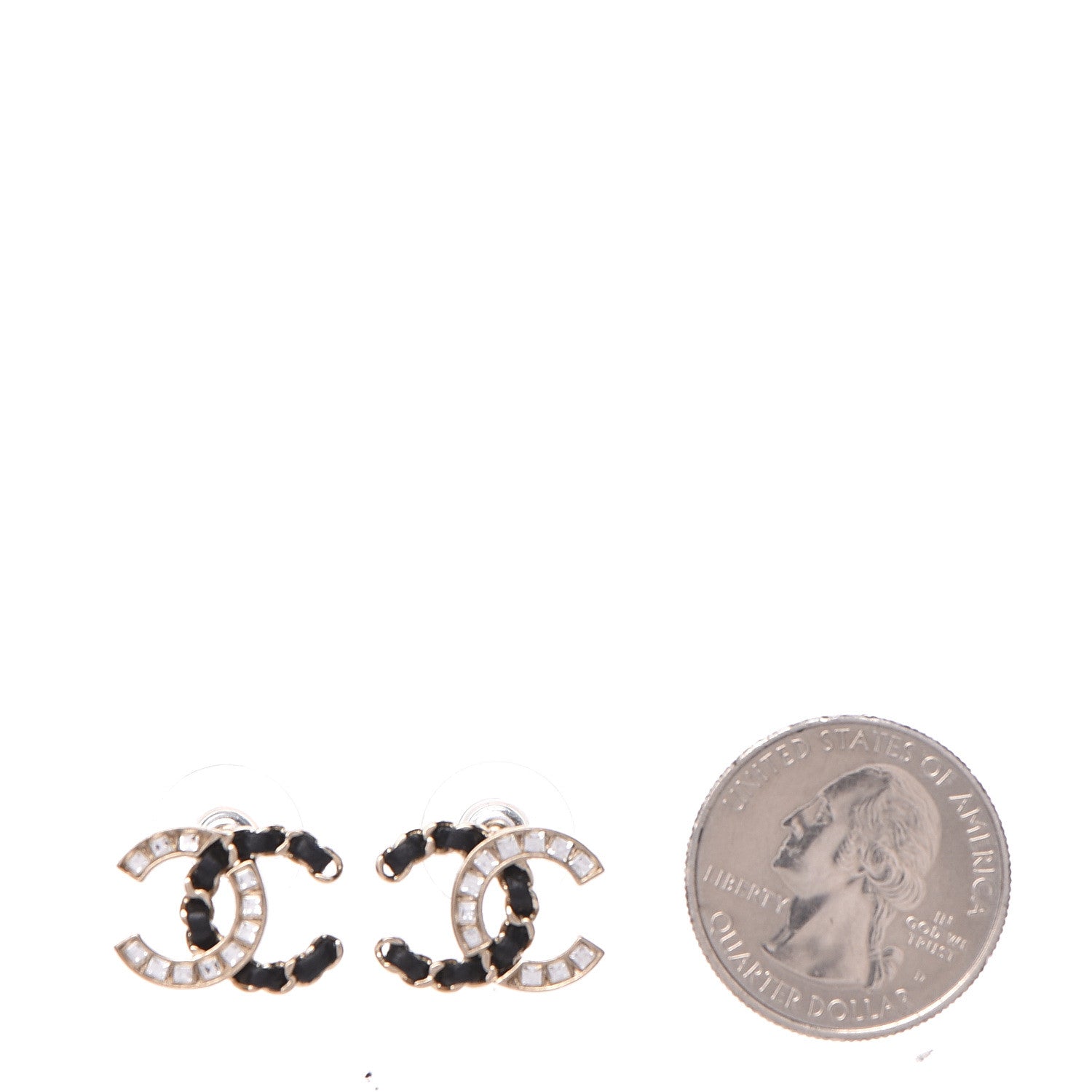 Chanel Crystal Baguette Lambskin Chain CC Vintage Allure Stud Earrings Black Gold 2 of 5