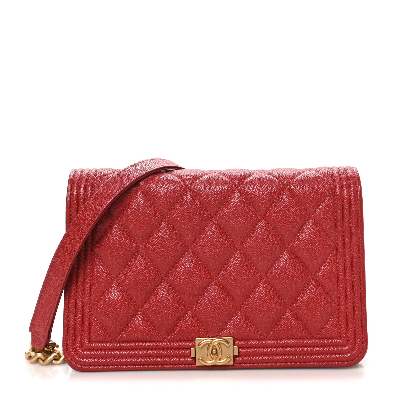 Chanel Caviar Quilted Boy Wallet On Chain WOC Red 1 of 10