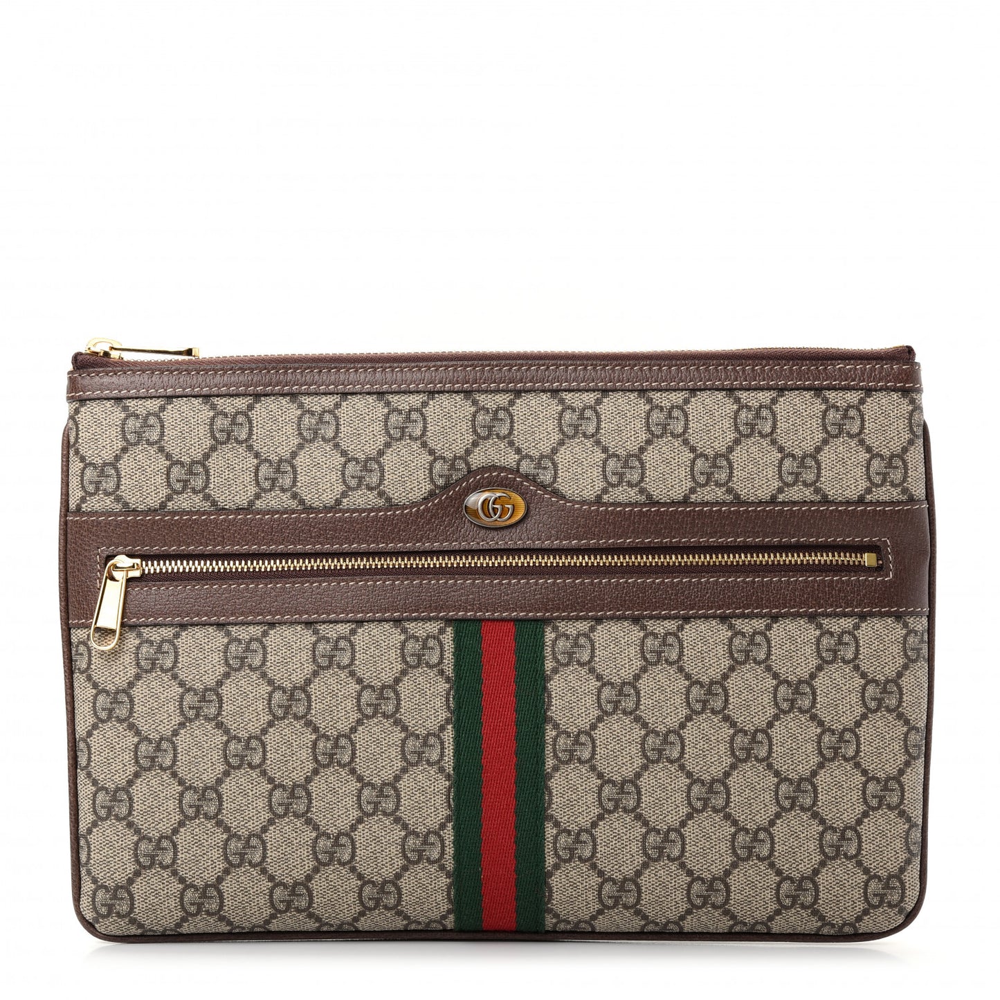 GG Supreme Monogram Large Ophidia Pouch Clutch Brown