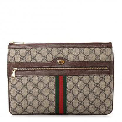 Gucci GG Supreme Monogram Large Ophidia Pouch Clutch Brown 1 of 8