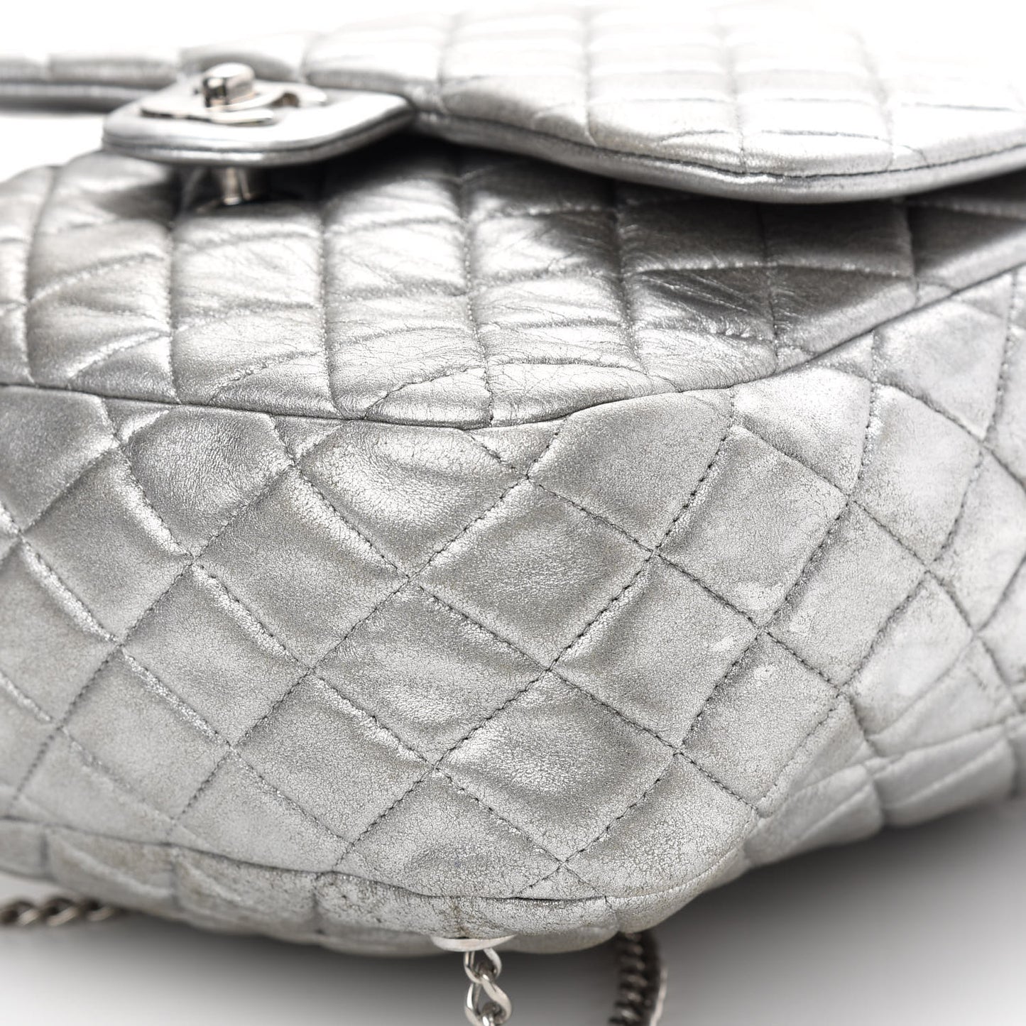 Metallic Lambskin Quilted Large In Seoul Backpack Silver