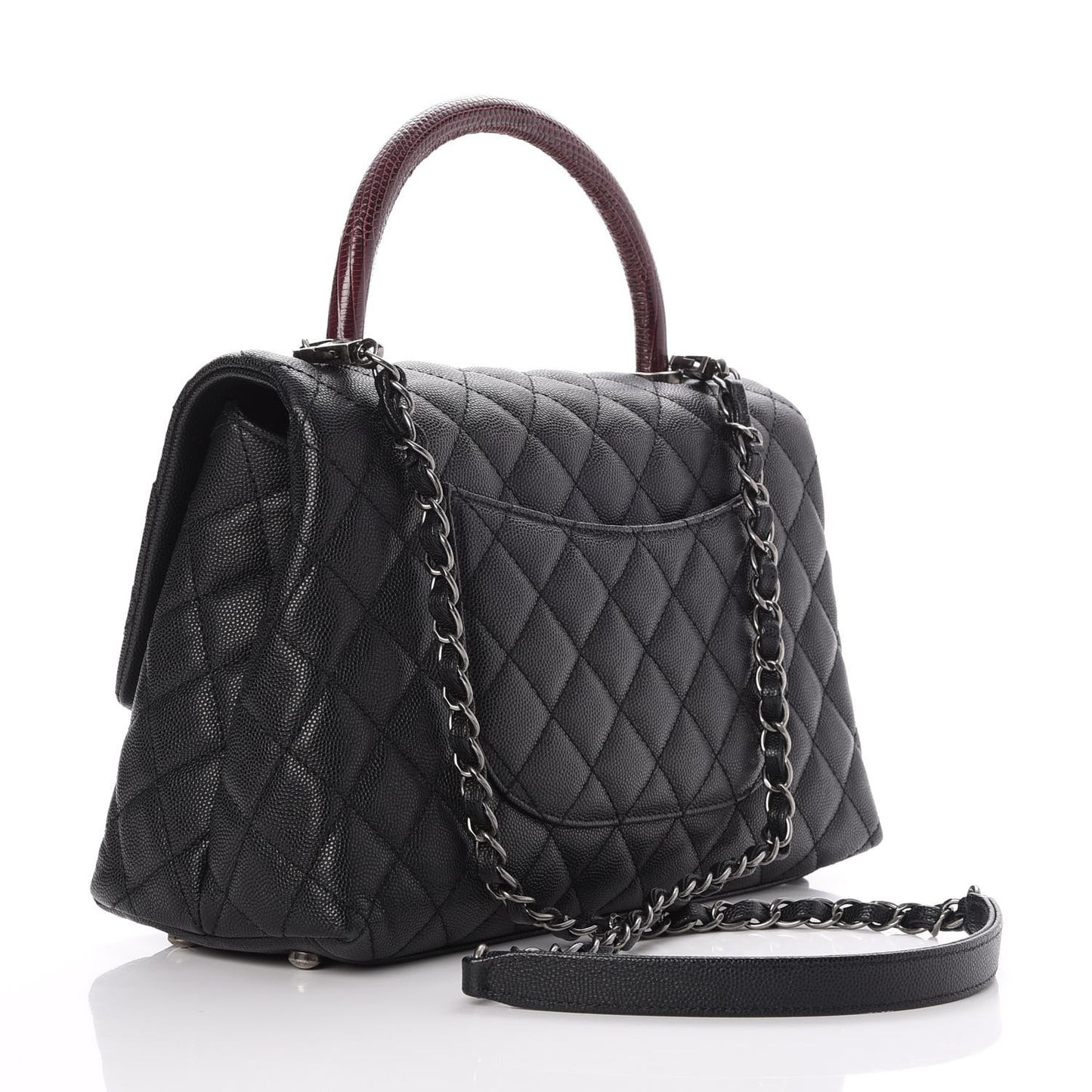Caviar Lizard Quilted Small Coco Handle Flap Black