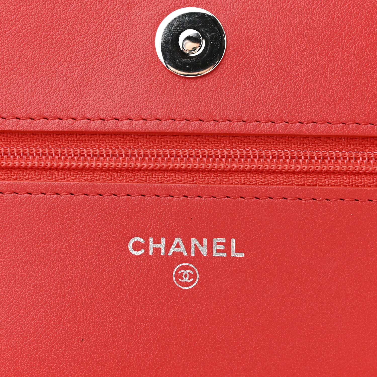 Chanel Lambskin Camellia Embossed Wallet on Chain WOC Red 6 of 12