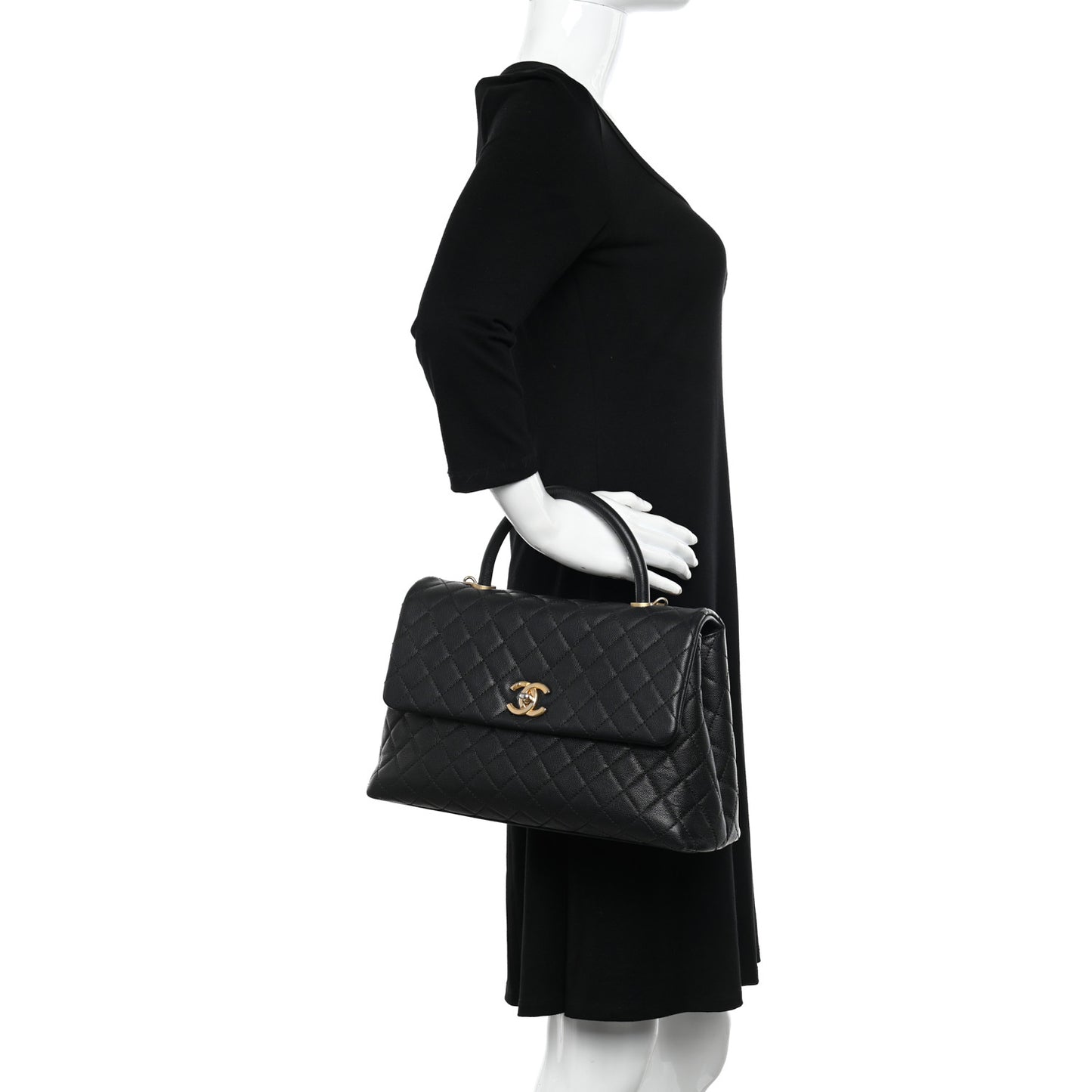 Caviar Quilted Medium Coco Handle Flap Black