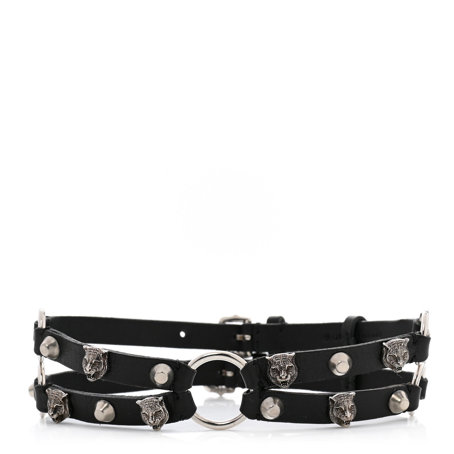 Gucci Calfskin Feline Head Double Strap Choker Black 1 of 5