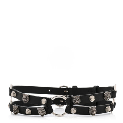 Gucci Calfskin Feline Head Double Strap Choker Black 1 of 5