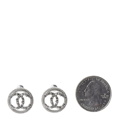 Chanel Pearl Crystal CC Round Earrings Silver 2 of 5