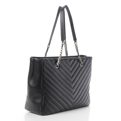 Saint Laurent Sheepskin Matelasse Chevron Large Monogram Shopping Bag Black 4 of 8