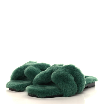 Hermes Woolskin Oran Sandals 40 Vert Anglais 3 of 8