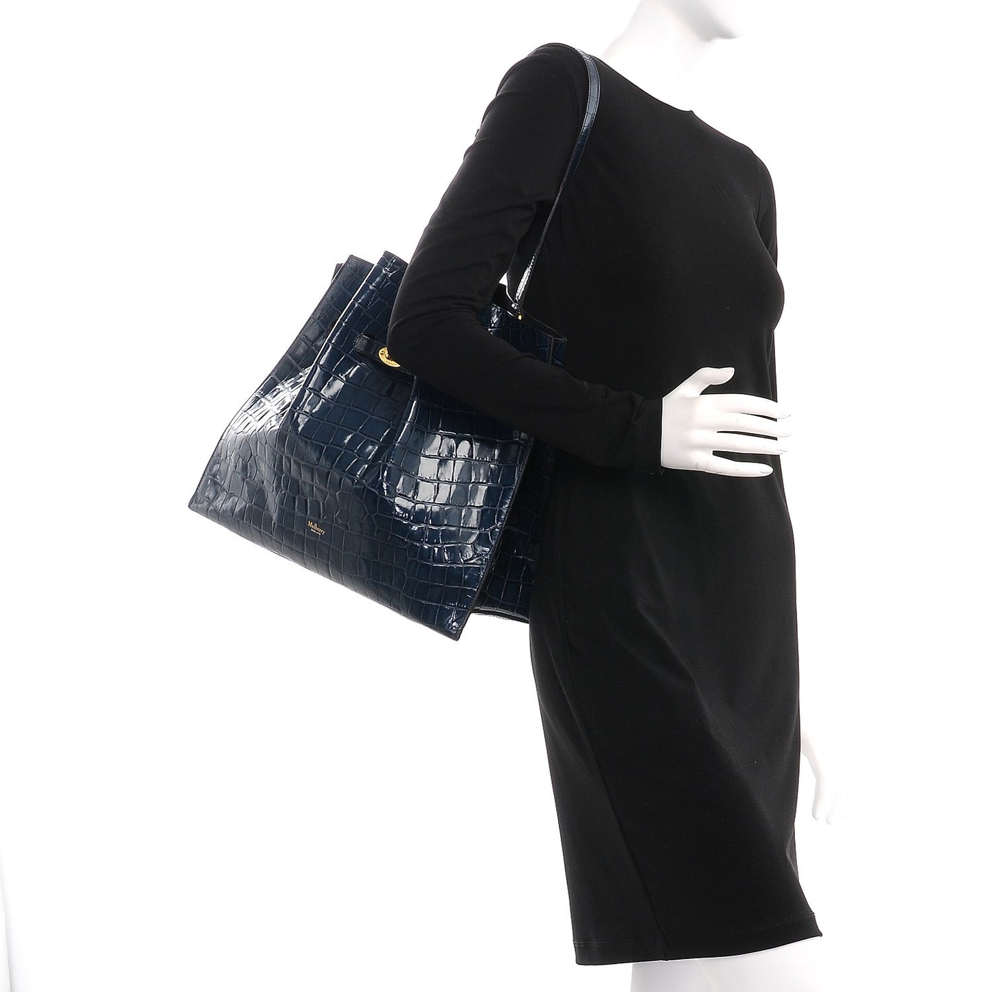 Calfskin Crocodile Embossed Tyndale Bucket Bag Navy