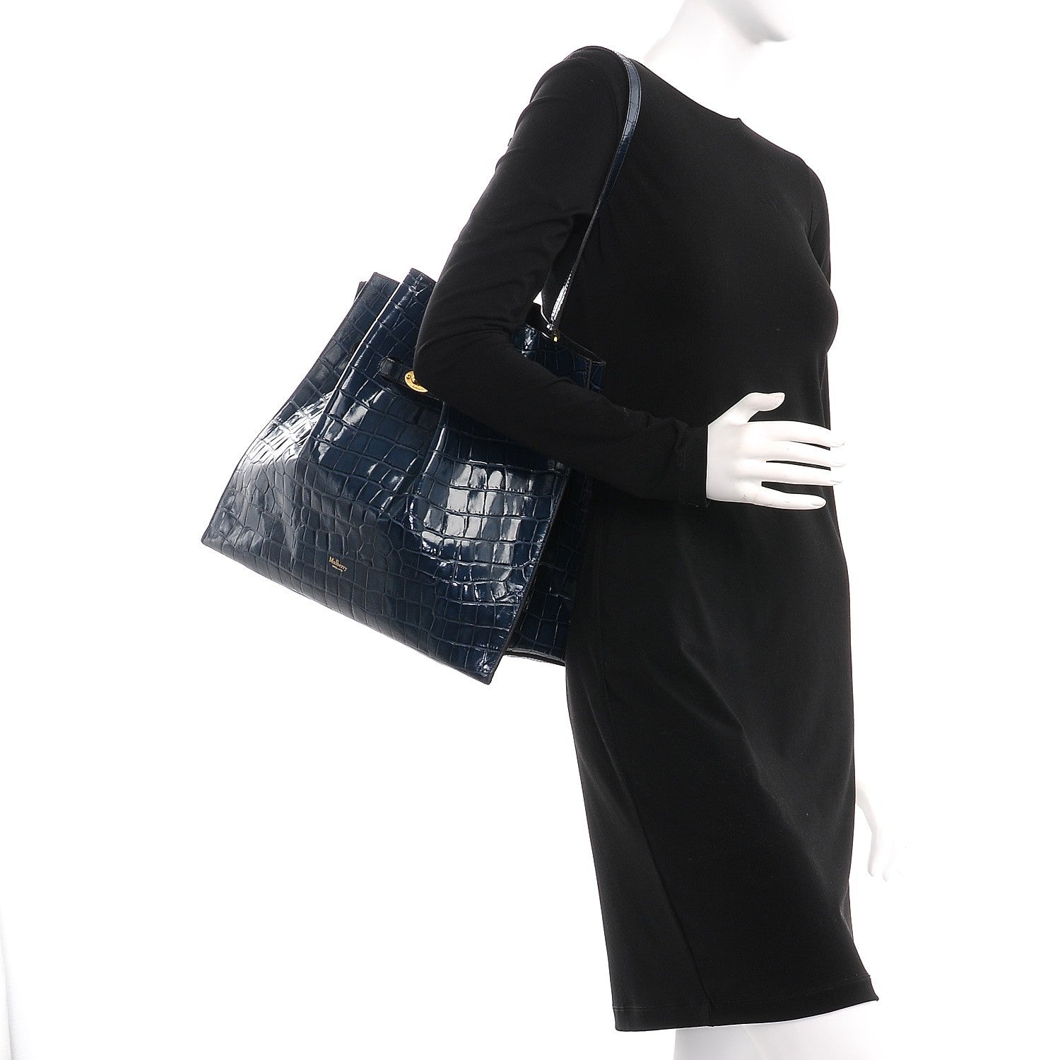 Mulberry Calfskin Crocodile Embossed Tyndale Bucket Bag Navy 2 of 7