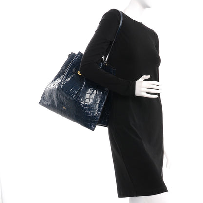 Mulberry Calfskin Crocodile Embossed Tyndale Bucket Bag Navy 2 of 7