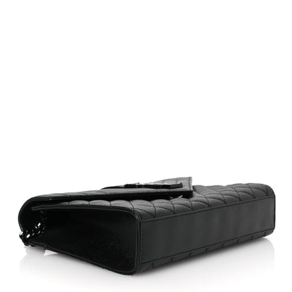 Saint Laurent Grain De Poudre Textured Mixed Matelasse Triquilt Medium Monogram Monochrome Satchel Black 4 of 10