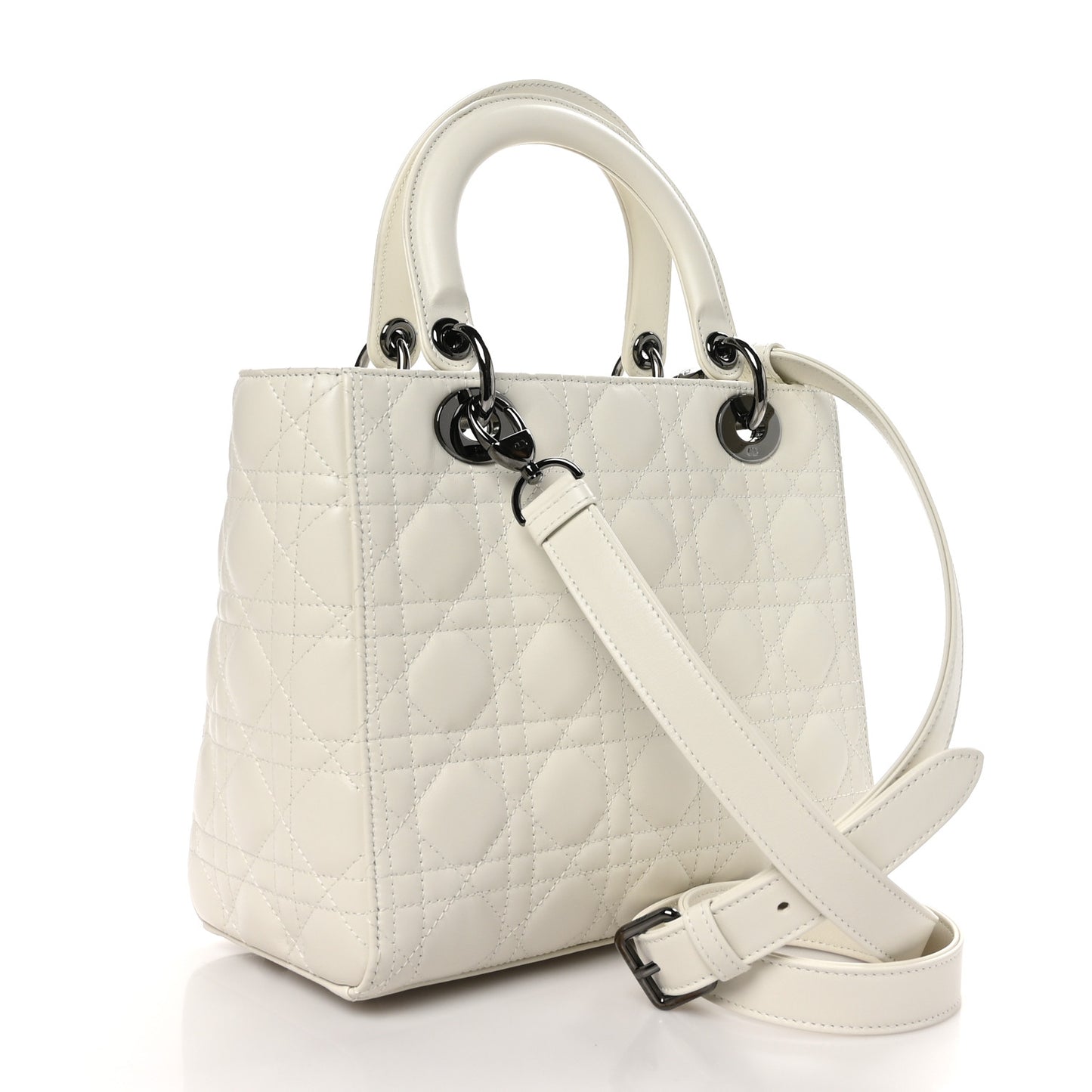 Lambskin Cannage Medium Lady Dior White