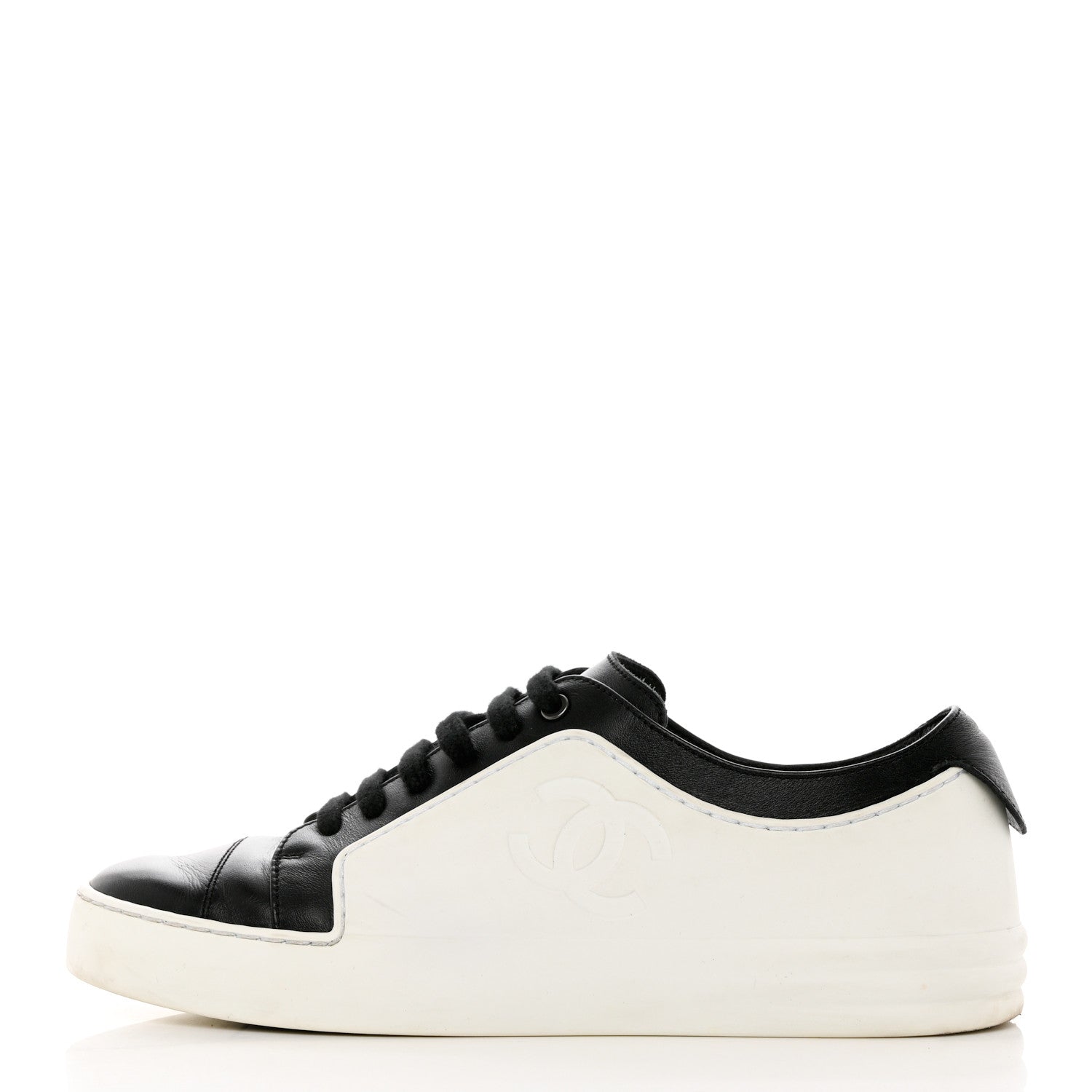 Chanel Calfskin Womens CC Sneakers 36 Black White 1 of 12