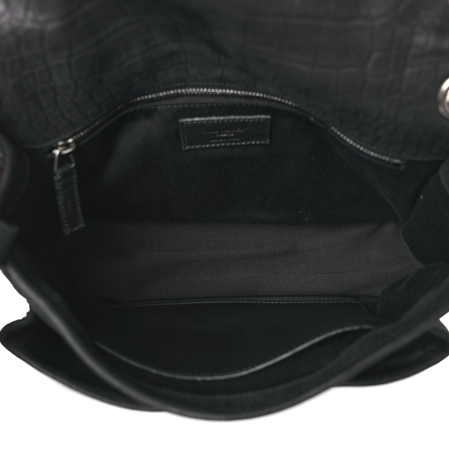 Nubuck Crocodile Embossed Monogram Medium Niki Chain Satchel Black