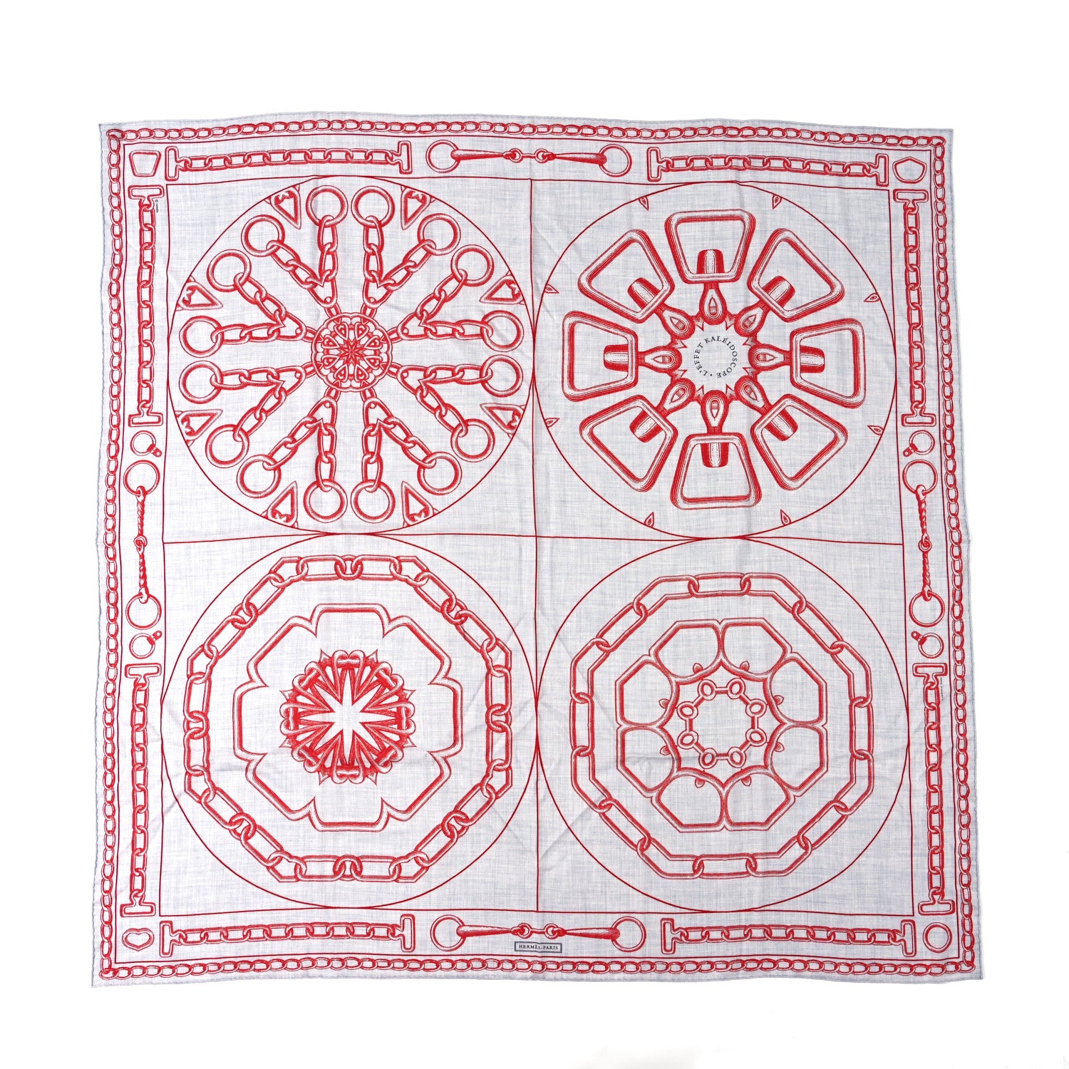 Hermes Cashmere Silk L'Effet Kaleidoscope Shawl 140 Gris Chine Rouge 1 of 3