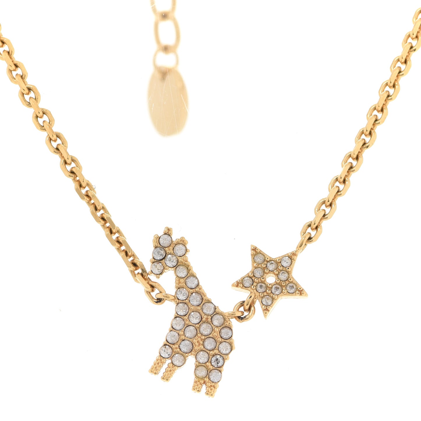 Crystal Diorable Giraffe Logo Necklace Gold