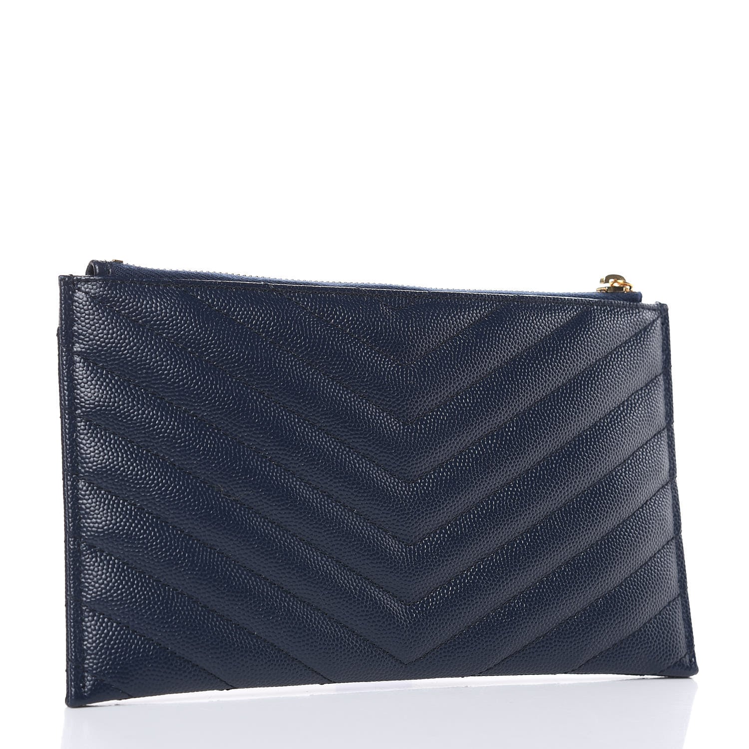Saint Laurent Grain De Poudre Chevron Monogram Bill Pouch Navy 3 of 8