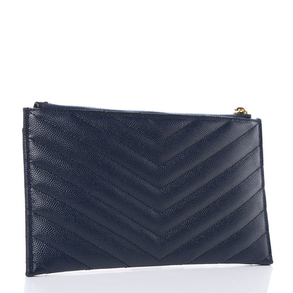 Saint Laurent Grain De Poudre Chevron Monogram Bill Pouch Navy 3 of 8