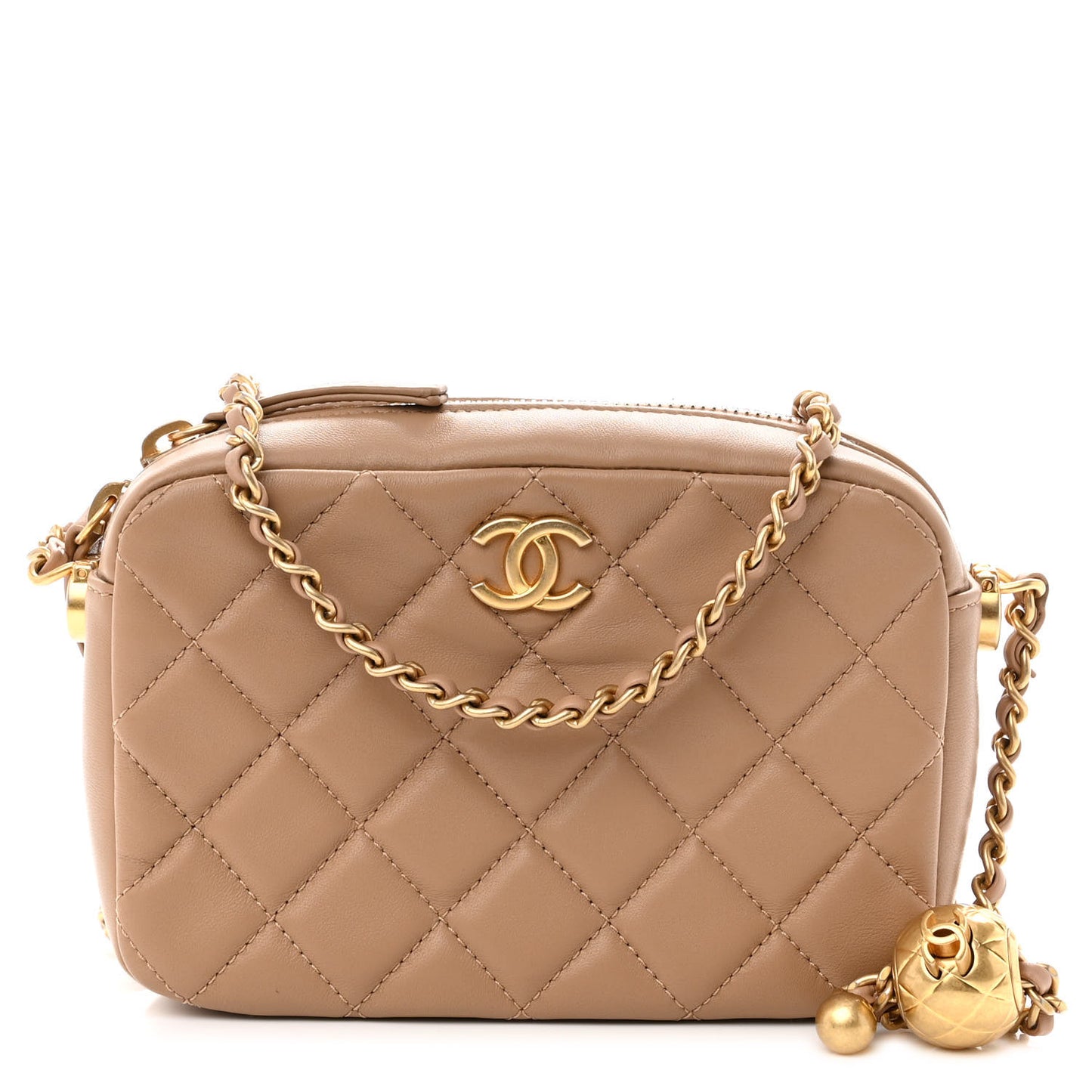 Lambskin Quilted CC Pearl Crush Camera Case Beige