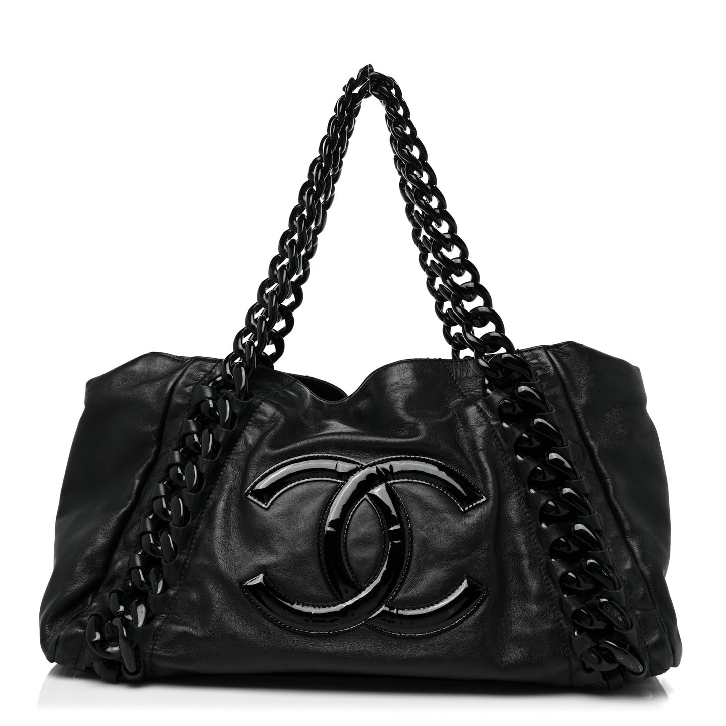 Calfskin Modern Chain Rhodoid East West Tote Black